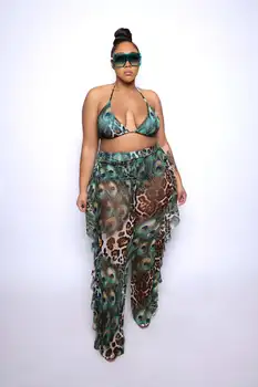 2022, Модерен Нов Секси женски костюм в плажен стил, Кратък топ без ръкави, еластични, дълги панталони, Леопардовые комплекти от две части