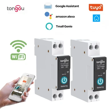 Sasha Измерване WiFi Smart Switch, Автоматичен прекъсвач 1P 63A Din-рейк, безжично дистанционно управление за smart home От APP TONGOU