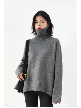 Корейски модни пуловери с високо воротом, женски основни топли обикновена възли, пуловери, блузи, дамски есен-зима свободни универсални скок