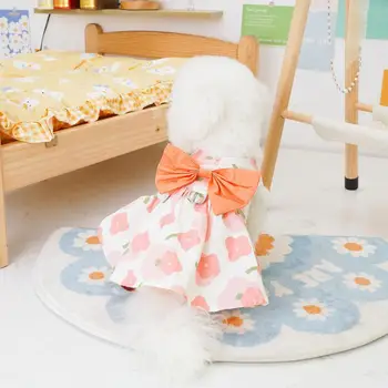 1 комплект, рокля за домашни любимци с каишка, носи вратовръзка, дизайнерски памучен лятна ультратонкая пола с флорални принтом под формата на кученце, плюшен облекло