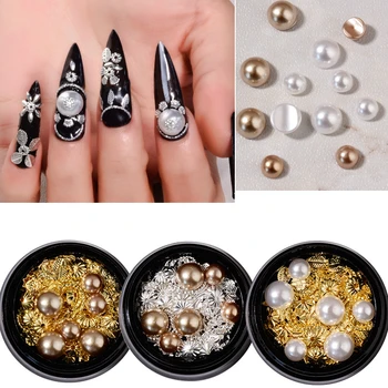 1 кутия, Цветни метални Нитове, Очарователен перли, 3D Украси за дизайн на ноктите, Модерен Украшение, Аксесоари за дизайн на маникюр