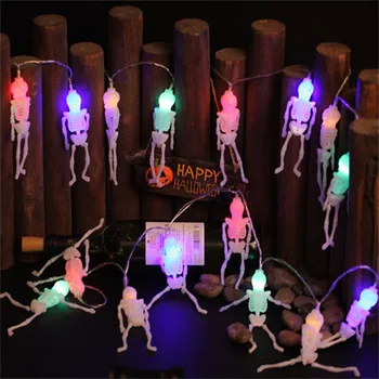 10 Led Фенери на Хелоуин Цветни Скелет във Формата На Черепа, Светещи Низ от Ужасяващи Водоустойчив кабел за Хелоуин Светлинен Стълб