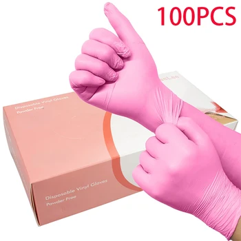 100 бр./кор. домакинство за еднократна употреба розови нитриловые ръкавици с висока еластичност, PVC, антистатичен, без латекс, татуировки, механични, работни ръкавици