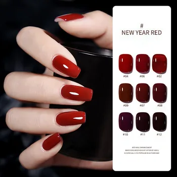 15 мл гел-лак New Year Red Series, череша вино, червен лед, прозрачен гел, полупостоянный дизайн нокти, маникюр, Впитывающийся UV гел-лак