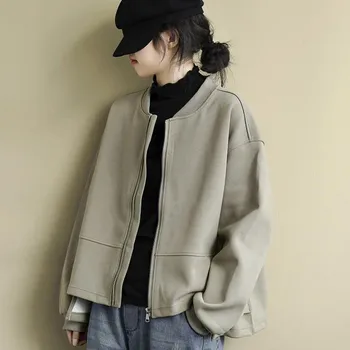 2020 г., есен, корейската мода, дамски свободни къси палта с дълъг ръкав, универсални ежедневни обикновена якета с цип, дамско палто M490