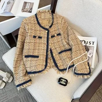 2022 Есен ново висококачествено лесно луксозно дамско палто с лек аромат, модно палто с кръгла яка, дамско палто