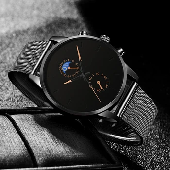 2022 Нови модни часовници, мъжки бизнес часове, луксозен класически черен мрежест каишка от неръждаема стомана, кварцов часовник Relogio Masculino