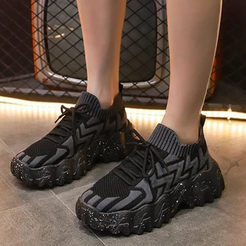 2023 Дамски обувки на платформа, дамски есен спортни обувки, дамски ежедневни вулканизированная дамски дишащи обувки от окото на материала на дантела-големи размери