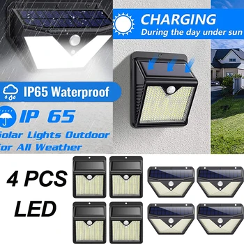 4 Бр. Слънчевата светлина Водоустойчива IP65 Слънчева градина, декорация, сензор за движение, фенер на слънчевата енергия за входната врата, на двора, гараж, тераси