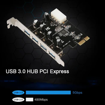 5 Gbit/с високата 4 порта USB 3.0 Адаптер за разширителни карти PCI-E PCI Express Безплатен такса контролер захранване за Win 7 8 10
