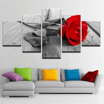 5 Панелни картини на платно за дома, спалня, всекидневна, модерна Стенни живопис с принтом Червени Рози, модулен плакат с HD-принтом, домашен Декор