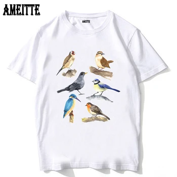 AMEITTE/ Нова Лятна Мода Мъжка тениска С принтом Парк Сладки Птици, Ежедневни Блузи За Момчета, Забавни Дизайнерски тениски с Птици, Мъжки Ризи С къс ръкав