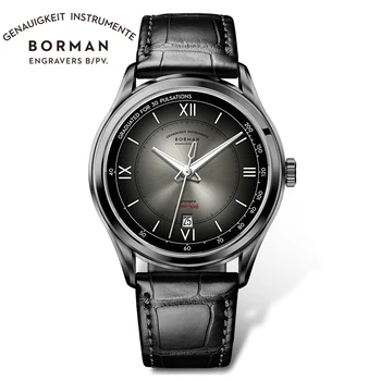 BORMAN Нови луксозни автоматични механични мъжки часовник с дата, сапфировые водоустойчив мъжки часовник, с каишка от естествена кожа, светещи часовници