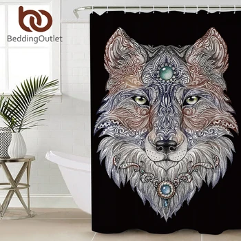 BeddingOutlet Tattoo Head Wolf Завеса за душ за баня, душ завеса за баня с диви животни, с куки, водоустойчив, от полиестер banheiro
