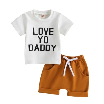 FOCUSNORM, всекидневни комплекти дрехи за Деня на бащата за малки момчета от 0 до 3 години, блузи с къс ръкав и писмото принтом + къси панталони с джобове, комплект