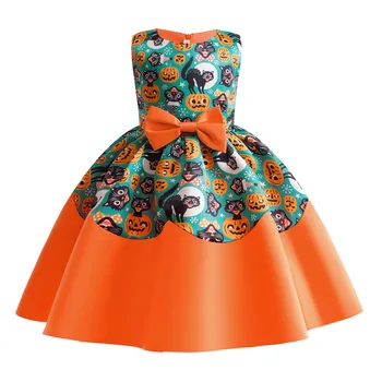 HETISO Тиква Printed Summer Dress Cotton Sleeveless Casual Children ' s Clothing Kids Хелоуин се Носят рокля за момиче 6 8 10