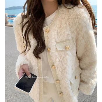 HStar с кръгло деколте 2021, нова дамски зимни памучен удебелена твидовая яке, палто от овче кожа, женски есенно-зимния утолщенное свободно палто