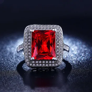 Hainon винтажное женски пръстен с квадратна червена кубическим цирконием, дамски луксозни бижута, сватба сребърен годежен пръстен, бижута