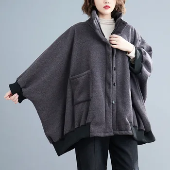 Johnature/ Женски Нередовни модни палта, трикотажни памучни палто-часова рецепция с дълги ръкави, свободни, обикновена, Есен 2023, ново палто в корейски стил