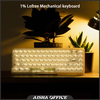 Lofree 1% Moru Двухрежимная механична клавиатура Безжична Bluetooth 68 клавиши, прозрачна клавиатура с подсветка Rgb, офис лаптоп, подарък