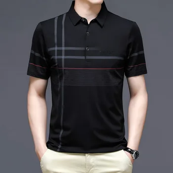 MLSHP Летни каре мъжки Polo ризи са с високо качество с къс ръкав, бизнес и ежедневни тънки мъжки блузи, модни панталони мъжки тениски 3XL