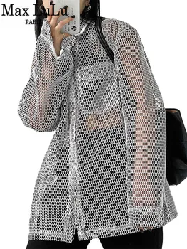Max LuLu 2023, Лятна градинска дрехи, Дамски Модни Свободни секси мрежести Ризи, Дамски луксозни реколта готически блузи, Класически ежедневни блузи