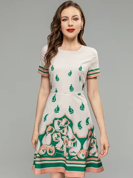 MoaaYina/ модно дизайнерско лятото мини рокля трапецовидна форма с принтом парусника райе, женски дебнещ рокля с къс ръкав и висока талия