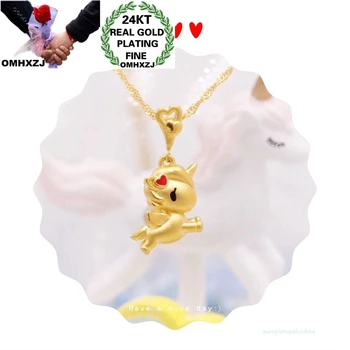 OMHXZJ Бижута на Едро CA412 Европейската Мода Гореща Прекрасна Жена Момиче на Парти за Рожден Ден, Сватбен Подарък Еднорог 24-Каратный Златен Медальон Шарм