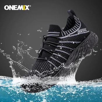 ONEMIX 2023 Нови Черни Маратонки за Бягане за Мъже, Водоустойчиви Дишащи Спортни Обувки, Мъжки Градинска устойчива на плъзгане, Спортни Обувки за Трекинг