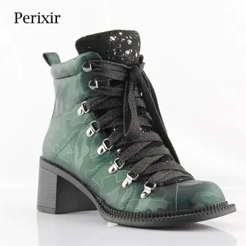 Perixir/ нови модни ботильоны в европейски стил на висок ток с кръгла пръсти, черни, зелени, розови обувки дантела, дамски обувки от лачена кожа