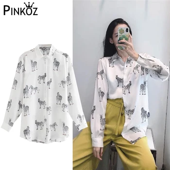 Pinkoz дамски дизайнерски стилна кон с отложным яка OL, ежедневна блуза с дълъг ръкав, пролет-есен, елегантна реколта риза y2k
