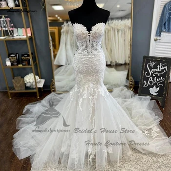 Robe Mariee Луксозни Сватбени рокли на Русалка с открити рамене, Реколта Дантелени Сватбени рокли в стил бохо, скъпа Новост 2023 година