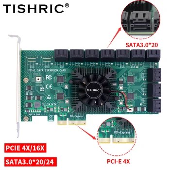 TISHRIC PCIE SATA 4/16x До 20/24 портове SATA 3,0 Карта за разширение PCI Express Множител 6 Gbit/с PCIE3.0 Sata Контролер за Допълнителна карта