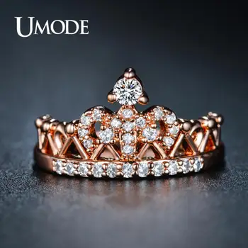 UMODE, нов модерен дизайн на Короната, е предназначена За жени, Пръстен от Метал, Мед, цирконии, висококачествен подарък за момичета UR0217