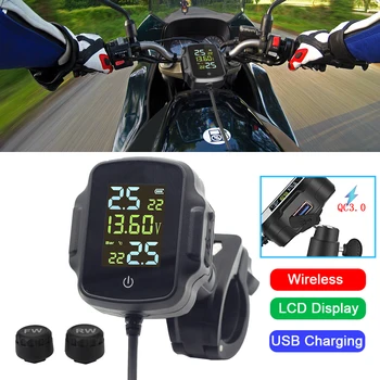 USB Зарядно за телефон, таблет, LCD дисплей с контрол на качеството 3.0 С 2 външни сензори, аларма за температурата на гумите, ГУМИТЕ на мотоциклета