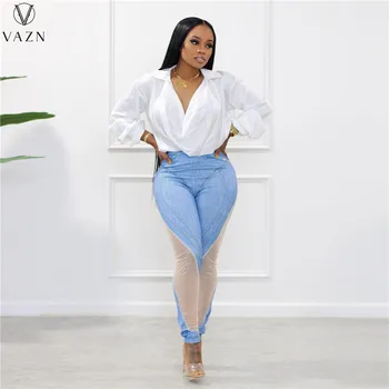 VAZN 2022 Нов луксозен дизайнерски младежки лоскутный завързана Секси Клубен Сладък Подходящ стил, дамски дълги стегнати панталони-молив с висока талия