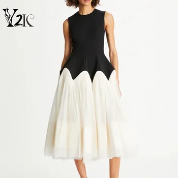 Y2K облекло дизайнерско подиумное рокля за абитуриентски бал в стил мозайка мрежести рокли на бретелях за жени тънки летни фестивални вечерни дамски рокли mujer