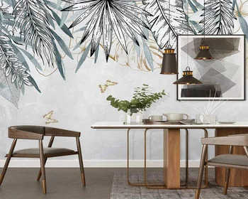beibehang Потребителски модерни нови скандинавските тапети с ръчно рисувани, абстрактни тропически растения, пеперуди, тапети тапети за стая