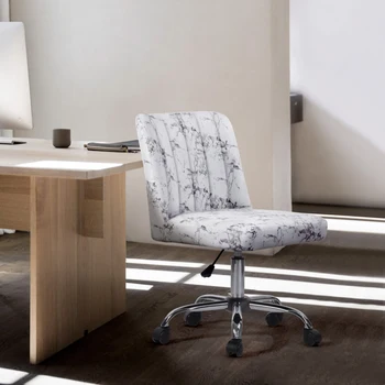 Бяло семейно ежедневното стол Lapin с хромирани елементи, офис стол, компютърна стол ， завъртащо се на седалката от тъкан Lapin с регулируем подем