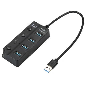 Високоскоростен конвертор USB3.0 хъб, 4-в-1 с 4 порта за разширяване на USB3.0, независими ключове на храна, поддръжка на мишка, клавиатура, U-диск