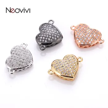 Висулки във формата на сърце Neovivi, бял циркон, черен/златен/с цвят розово злато, разделителни мъниста за бижута, гривни, съединители