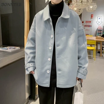 Вълна палто за мъже, зимни студентски корея стилна японска градинска облекло в стил харадзюку, дизайнерски модни дрехи, топла дебело облекло за тийнейджъри