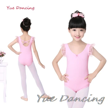 Гащеризон памук за момичета, розово танцово трика с къси ръкави, гимнастически балетное трика за детска балерина, дрехи за балет танци с V-образно деколте