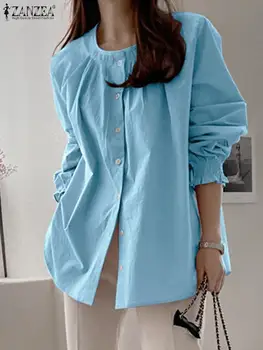 Дамска блуза ZANZEA, елегантна корея стилна офис ежедневни однотонная риза с дълъг ръкав 2023, пролет-лято, свободни обикновен дамски блузи