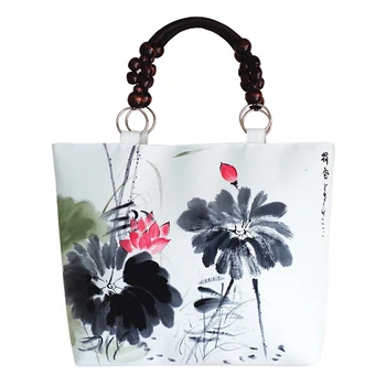 Дамска чанта в китайския национален стил, ръчно рисувани, ретро-холщовые чанти за пазаруване, лесна ежедневна чанта-тоут голям капацитет за момичета