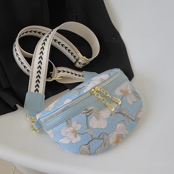 Дамски поясная чанта от изкуствена кожа с флорални принтом, чанта през рамо с бродерия, дамски поясная чанта, пътна нагрудная чанта Feminina Bolsa
