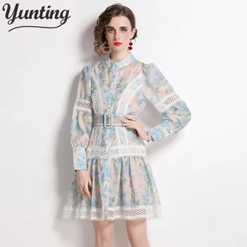 Дамско модно винтажное мини-рокля за подиум Пролет 2023 с колан