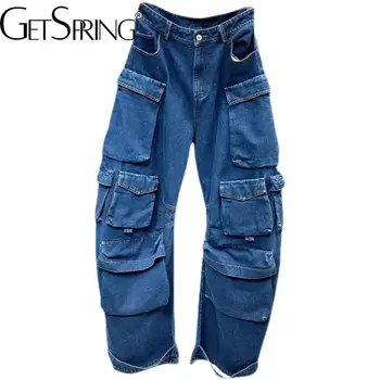 Дънкови панталони Getspring 2022, есен бижу с множество джобове, Красиви улични джинси, Модни Свободни ежедневни дълги Панталони, Новост