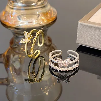 Елегантна пръстен с пеперуда за жени, Модни пръстени във формата на пеперуда с регулируем отвор, Инкрустиран цирконий, Подарък за приятелки, Бижута 2023