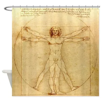 Завеса за душа в стила на Леонардо да Винчи Витрувианский човек Декоративна тъканно завеса за душ